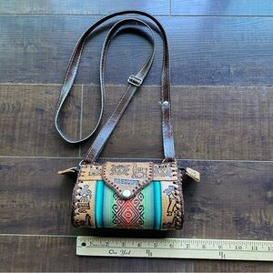 100 % Leather Tribal Design Crossbody Bag from Peru